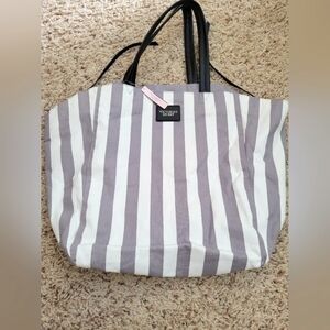 Victoria's Secret grey and white stripe beach Tote NWT